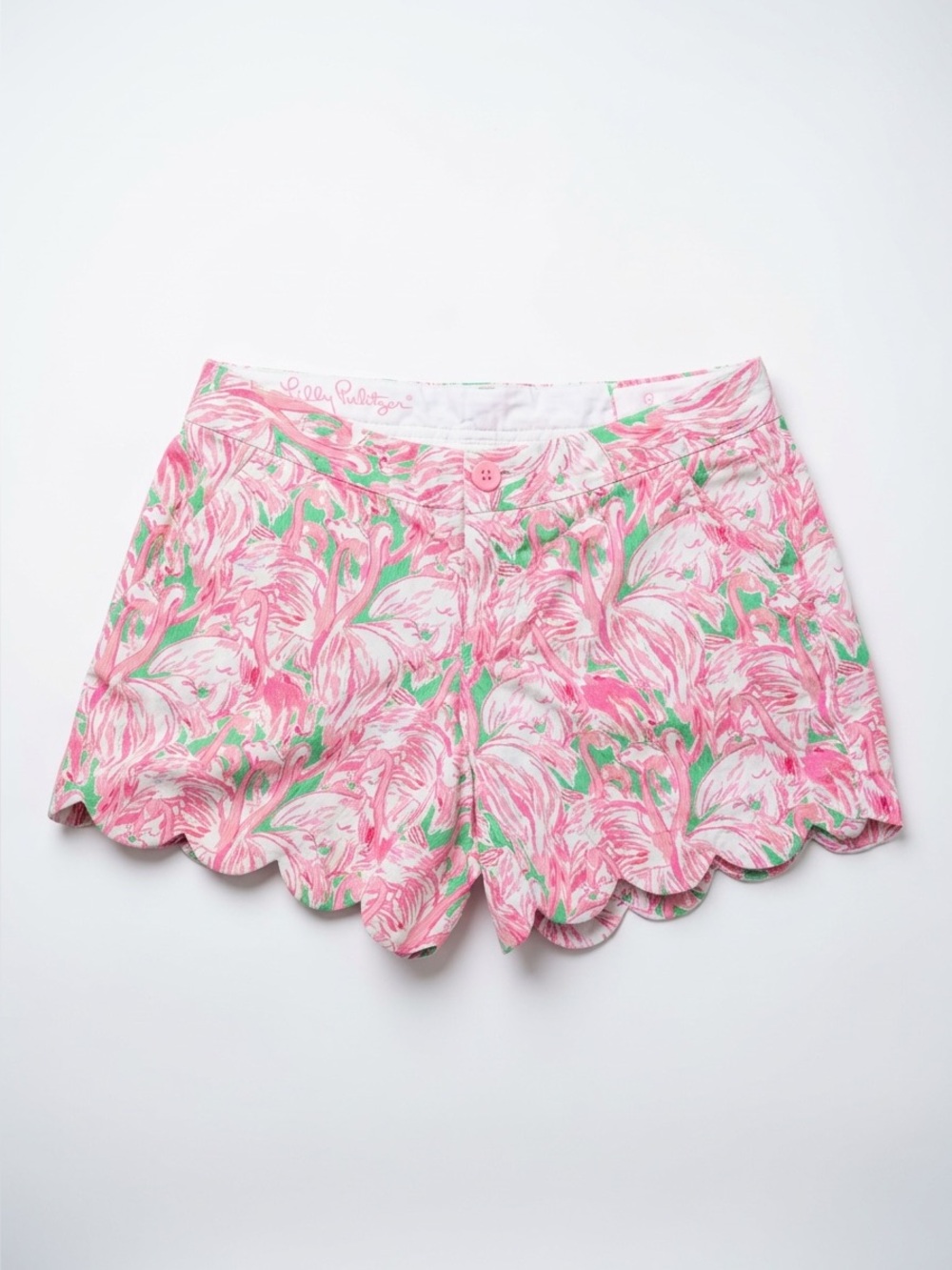 Lilly Pulitzer Pink & Green Floral Scallop Hem Shorts
